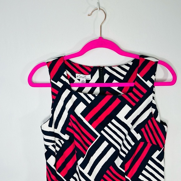 Kim Rogers Bright Geometric Pattern Vintage Sheath Tailored Career Dress Sz 10 - Picture 3 of 11